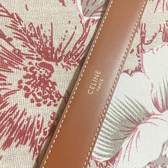 Celine Brown Canvas Belt Gold Double C Logo 80cm / 32in + Box - Picture 4 of 5